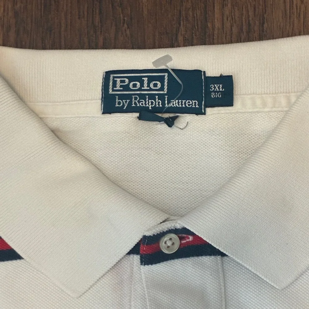 VTG Polo Ralph Lauren Polo Shirt Mens 3XL Big White Striped Cotton Short Sleeve